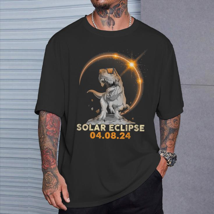 Total Solar Eclipse April 8 2024 America Dinosaurs Trex Dino T-Shirt Gifts for Him