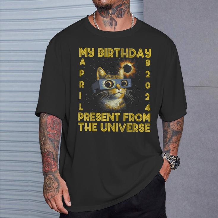 Total Solar Eclipse Birthday April 8 2024 Cat Birthday Party T-Shirt Gifts for Him