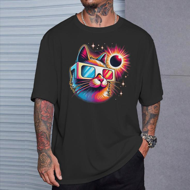Total Solar Eclipse Cat Colorful T-Shirt Gifts for Him