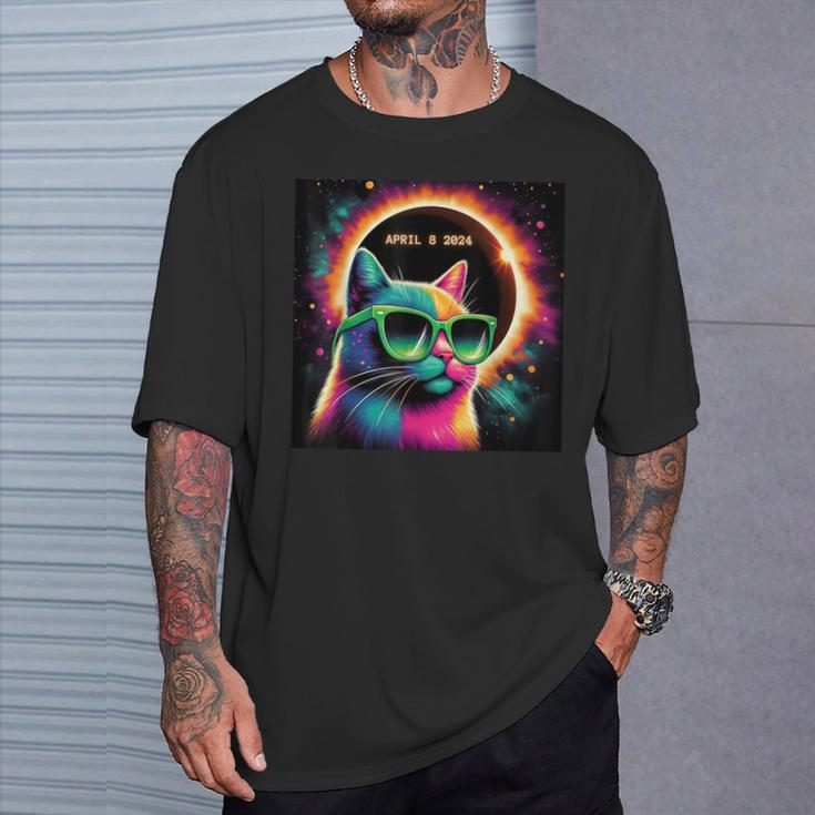 Total Solar Eclipse Cat Wearing Glasses April 8 2024 T-Shirt Gifts for Him