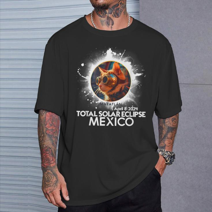 Total Solar Eclipse Mazatlan Mexico 2024 Astronomy Cat T-Shirt Gifts for Him
