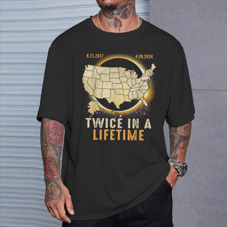 Total Solar Eclipse Twice In A Lifetime 2024 Usa Map T-Shirt Gifts for Him