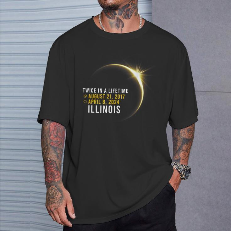 Totality Twice In A Lifetime Solar Eclipse 2024 Illinois T-Shirt Gifts for Him