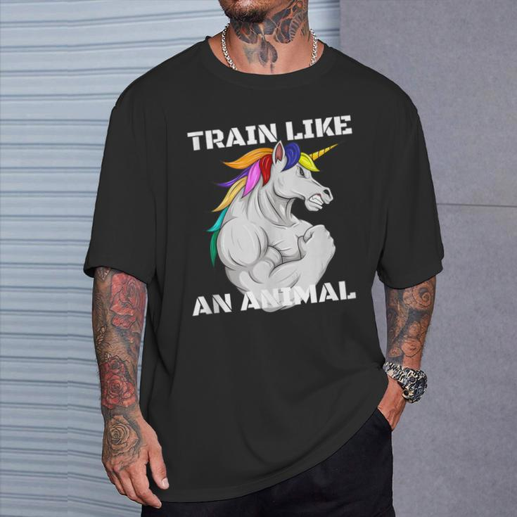 Train Like An Animal Unicorn Weightlifting Muscle Fitness T-Shirt Gifts for Him