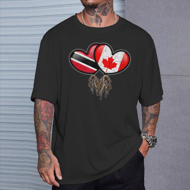 Trinidadian Canadian Flags Inside Hearts With Roots T-Shirt Gifts for Him
