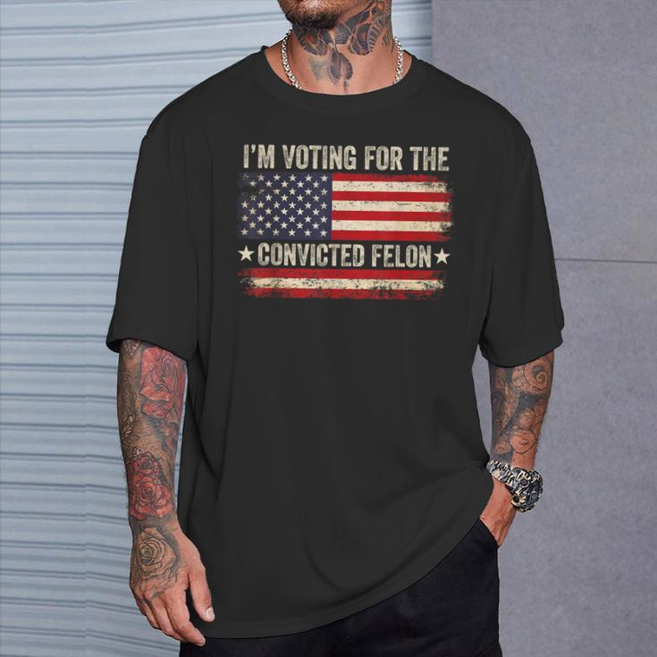 Trump 24 I'm Voting For The Convicted Felon Us Flag Vintage T-Shirt Gifts for Him
