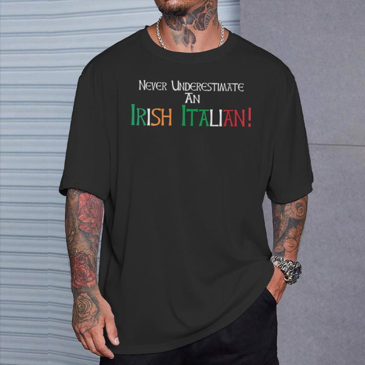Never Underestimate An Irish Italian Proud Heritage Flag T-Shirt Gifts for Him