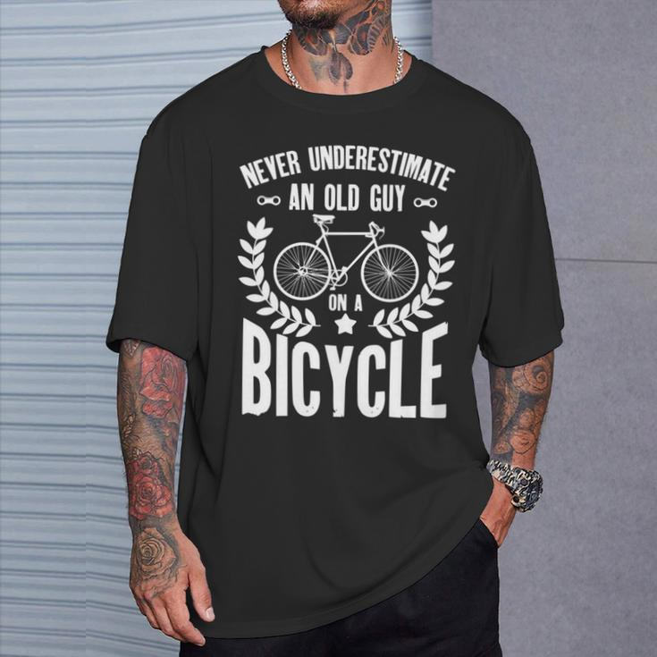 Never Underestimate An Old Guy On A Bicycle Grandpa T-Shirt Gifts for Him