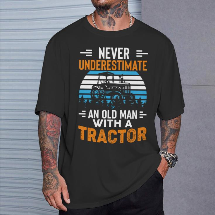 Never Underestimate An Old Man Tractor Farmer Dad Men T-Shirt Gifts for Him
