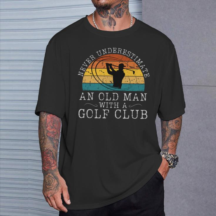 Never Underestimate An Old Man With A Golf Club Retro Sunset T-Shirt Gifts for Him