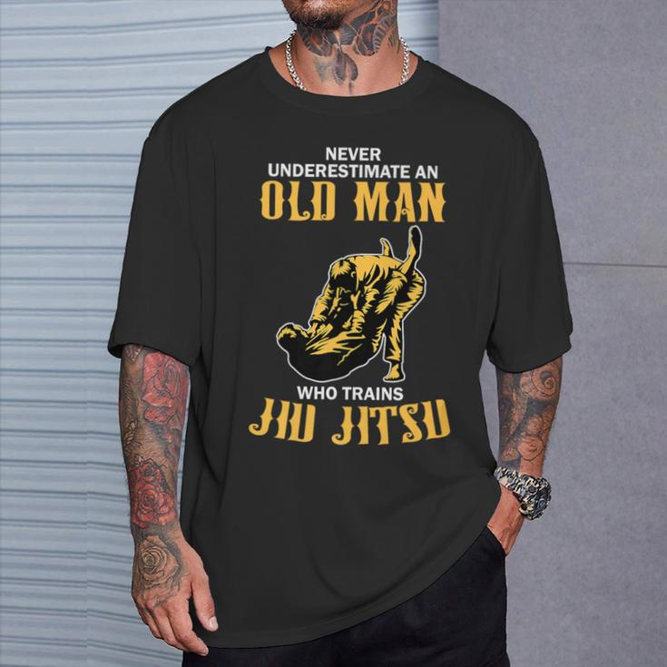 Never Underestimate An Old Man Training Brazilian Jiu Jitsu T-Shirt Gifts for Him