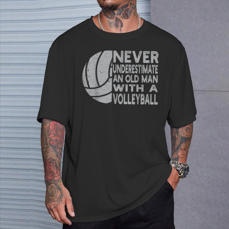 Never Underestimate An Old Man With Volleyball Coach Grandpa T-Shirt Gifts for Him