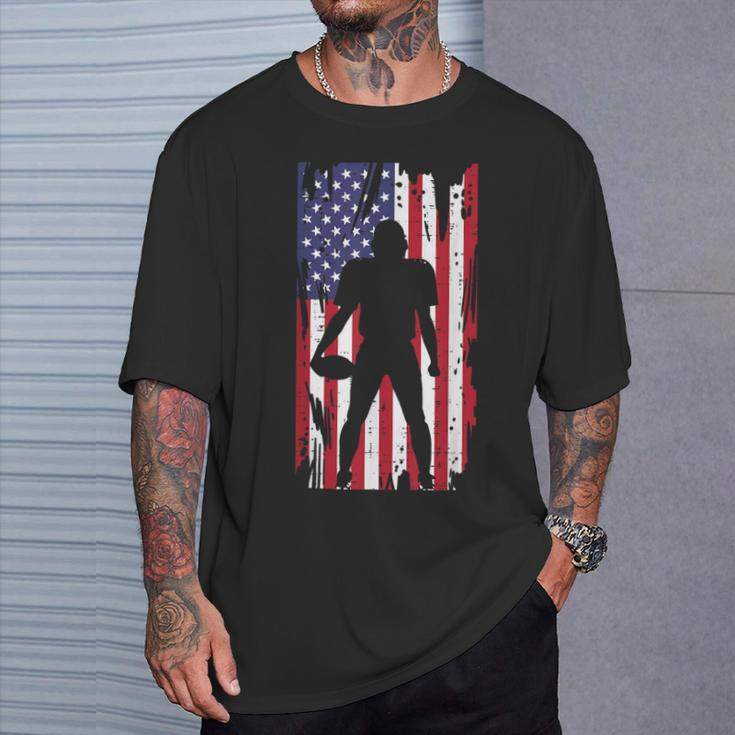 Us Flag American Football Player Silhouette Vintage Patriot T-Shirt Gifts for Him