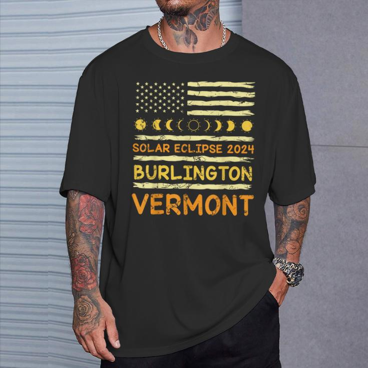 Us Flag American Total Solar Eclipse 2024 Burlington Vermont T-Shirt Gifts for Him