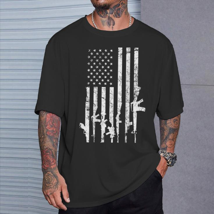 Usa Distressed Flag Guns Pro Gun 2Nd Amendment On Back T-Shirt Gifts for Him