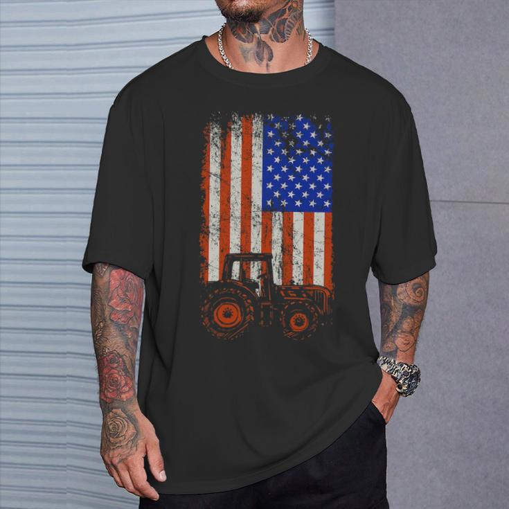 Usa Flag Tractor Farmer T-Shirt Gifts for Him