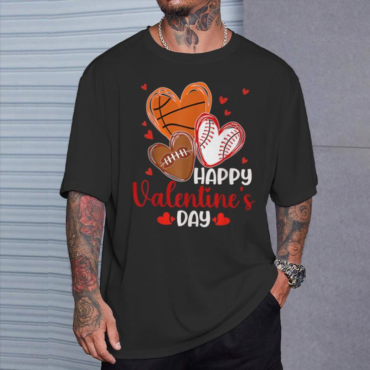 Valentines Day Happy Basketball Baseball Football Boys Mens T-Shirt Gifts for Him