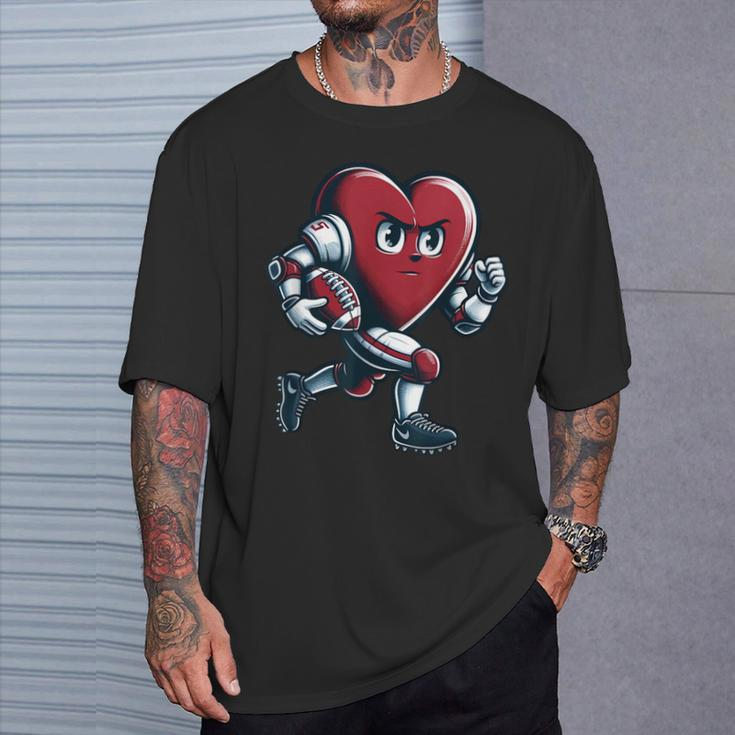 Valentine's Day Heart Football Player Team Sports T-Shirt Gifts for Him