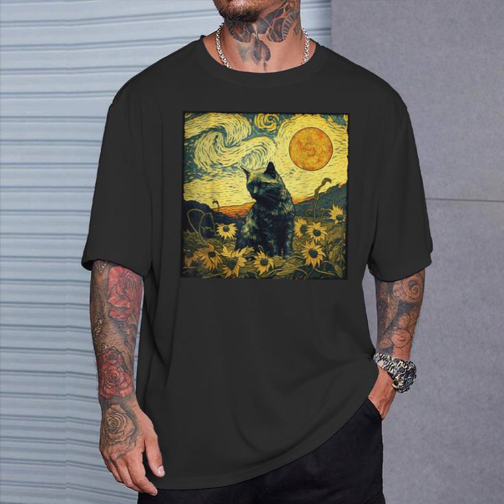 Van Gogh Cat T-Shirt Geschenke für Ihn