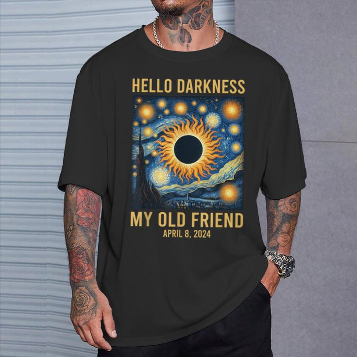 Van Gogh Starry Night Hello Darkness Solar Eclipse 2024 T-Shirt Gifts for Him