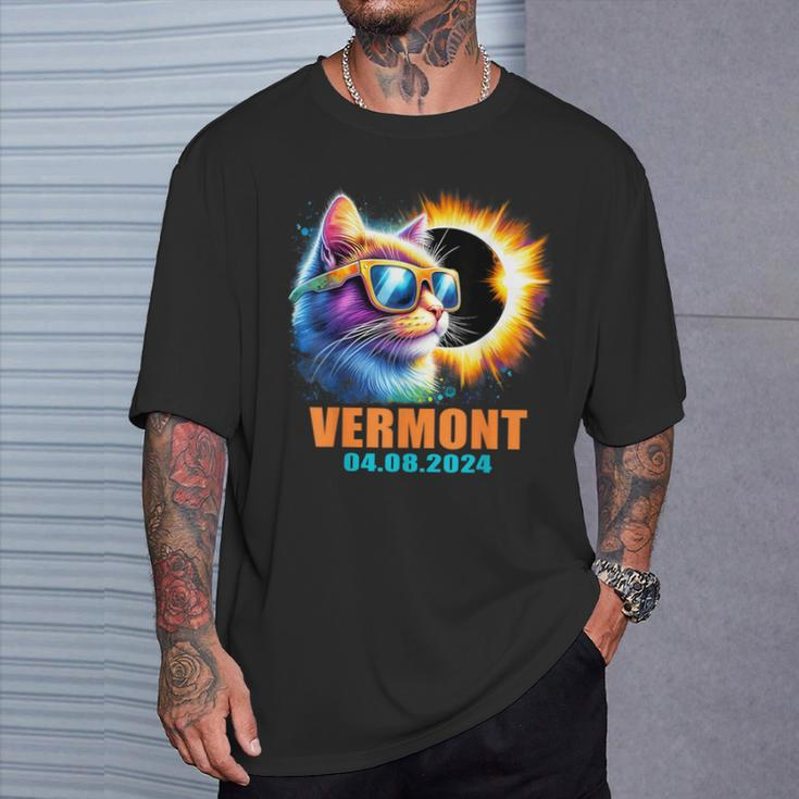 Vermont Total Solar Eclipse 2024 Cat Solar Eclipse Glasses T-Shirt Gifts for Him