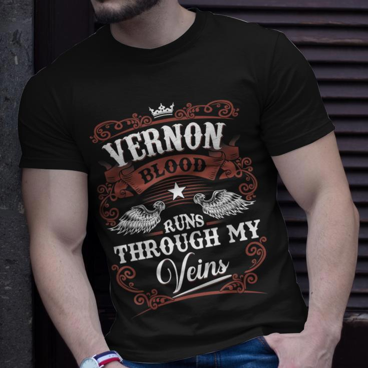 Vernon Blood Runs Through My Veins Vintage Family Name T-Shirt Gifts for Him