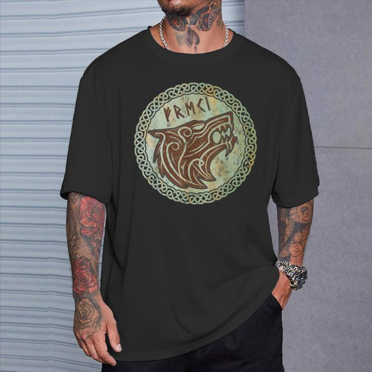 Viking Odin Wolf Fenrir Freki Norse God Myth Celtic Vintage T-Shirt Gifts for Him