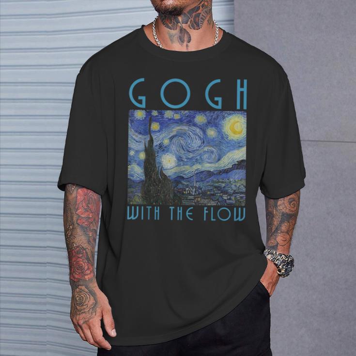 Vincent Van Gogh With The Flow Artist Humor Pun T-Shirt Gifts for Him