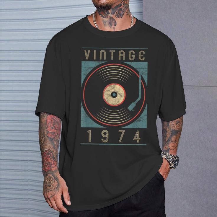 Vintage 1974 Vinyl Retro Turntable Birthday Dj For Him T-Shirt Gifts for Him