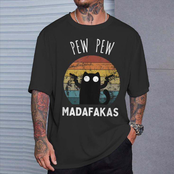 Vintage Black Cat Pew Pew Madafakas T-Shirt Gifts for Him