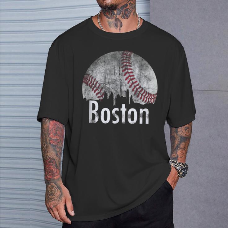 Vintage Boston Baseball Downtown Skyline Classic City T-Shirt Gifts for Him