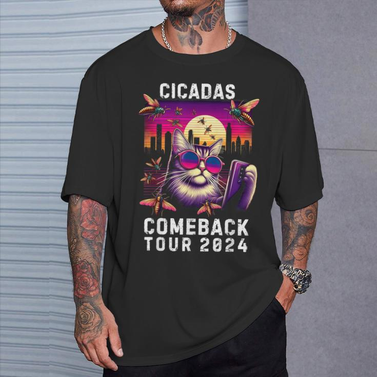 Vintage Cat Selfie With Cicada Comeback Summer Tour 2024 T-Shirt Gifts for Him