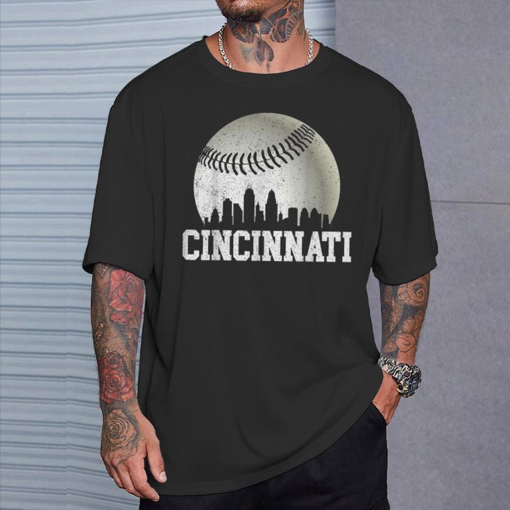 Vintage Cincinnati Skyline City Baseball Met At Gameday T-Shirt Gifts for Him