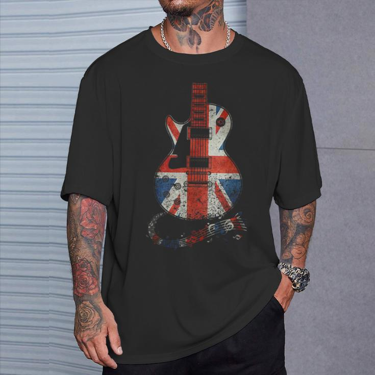 Vintage Guitar British Jack Union Flag Rock Guitarist T-Shirt Gifts for Him