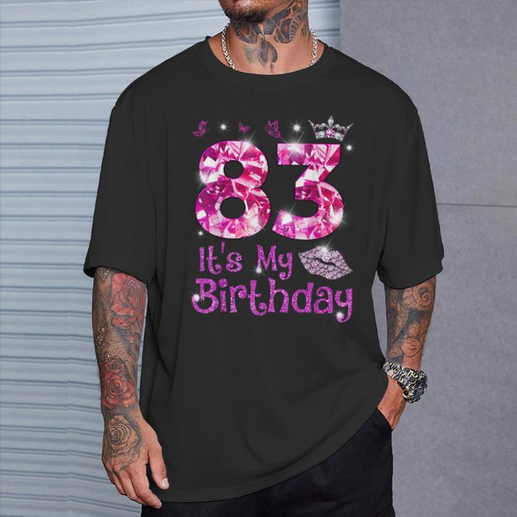 Vintage Happy 83 It's My Birthday Crown Lips 83Rd Birthday T-Shirt Gifts for Him