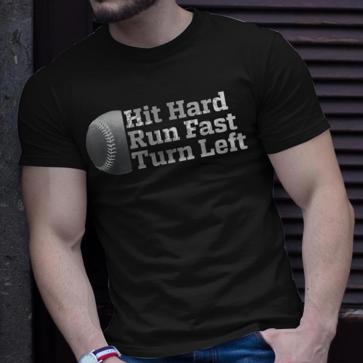 Vintage Hit Hard Run Fast Turn Left Baseball Sport T-Shirt Gifts for Him