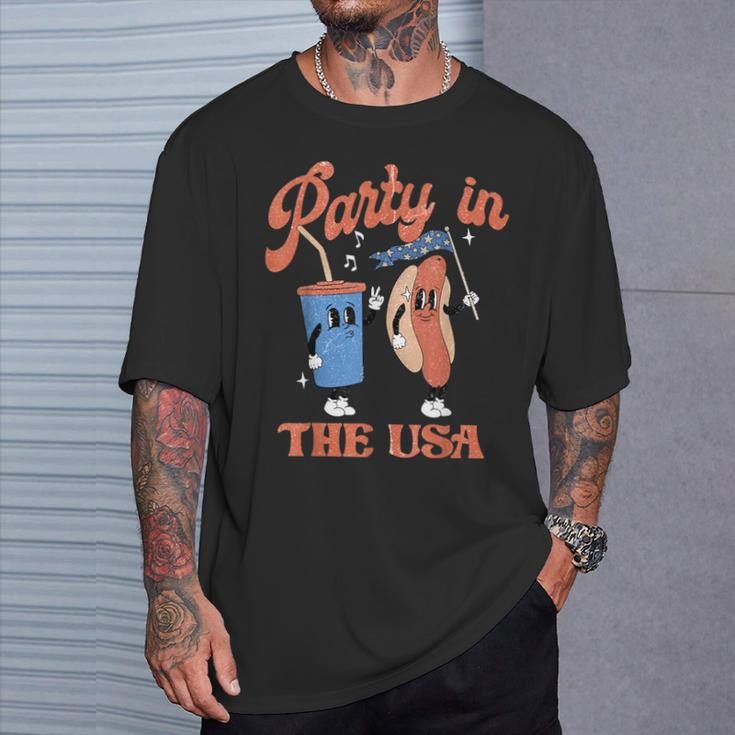 Vintage Party In Usa The 4Th Of July Hot Dog T-Shirt Gifts for Him