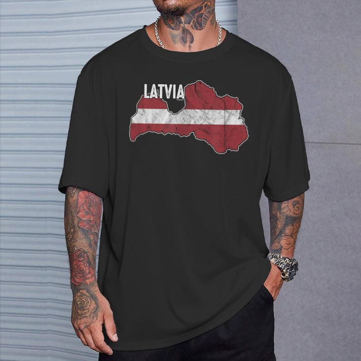 Vintage Patriotic Letts Latvians Pride Latvia Flag T-Shirt Gifts for Him