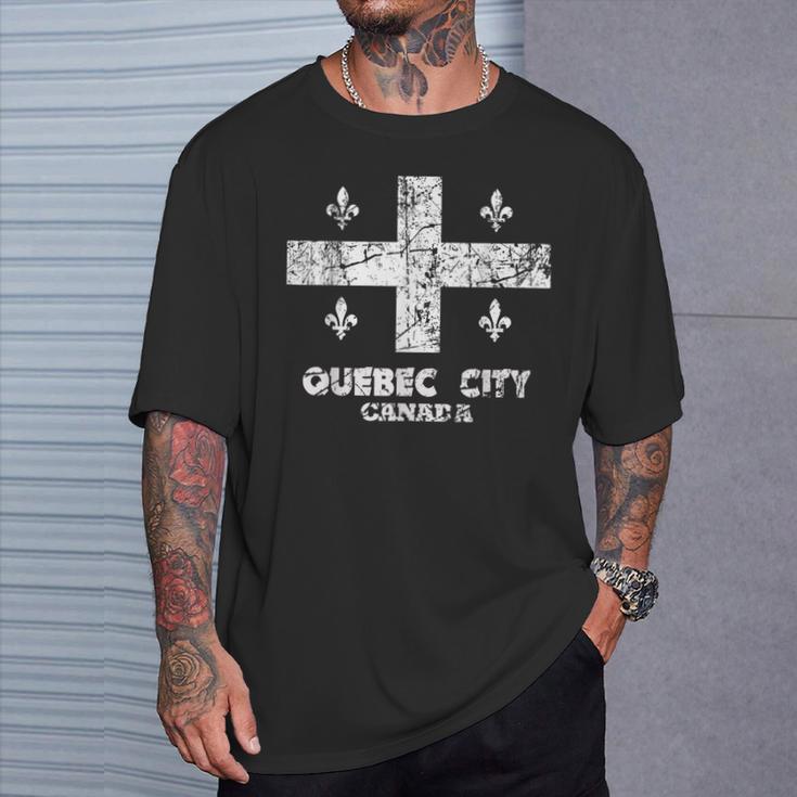 Vintage Quebec City Flag Canada Pride Canadian T-Shirt Gifts for Him