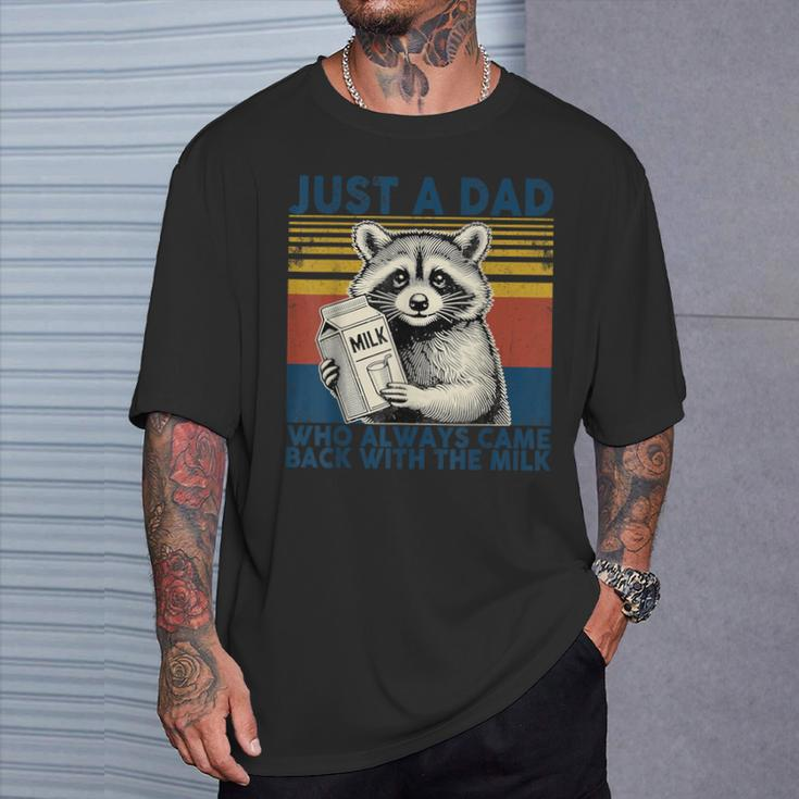 Vintage Racoon Just A Dad Who Always Came Back With The Milk T-Shirt Gifts for Him