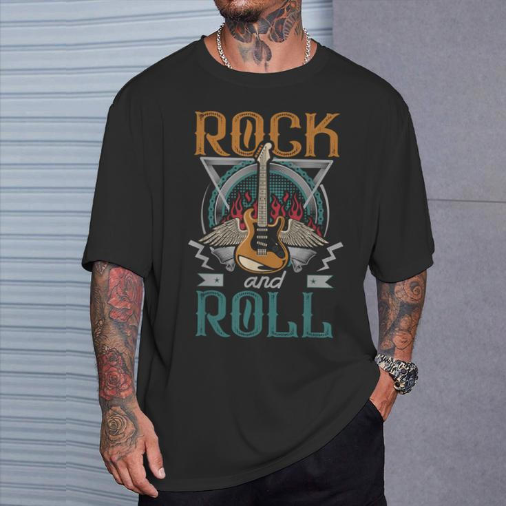Vintage Retro 80S Rock & Roll Music Guitar Wings T-Shirt Gifts for Him