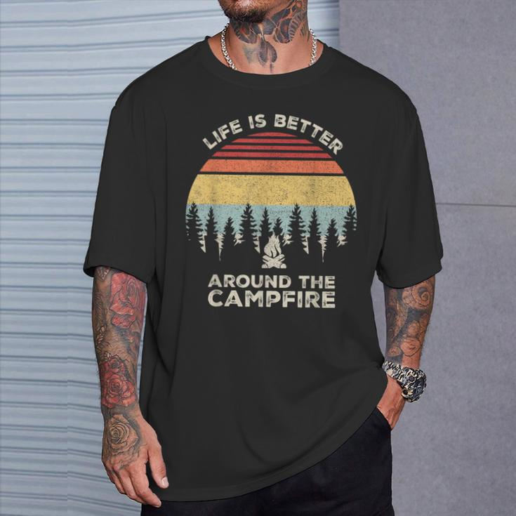 Vintage Retro Life Is Better Around The Campfire Camping T-Shirt Gifts for Him