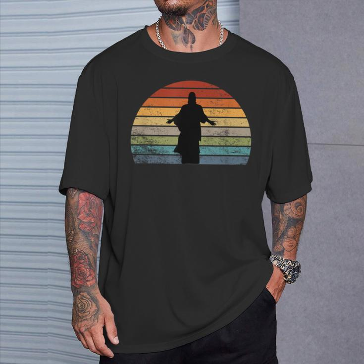 Vintage Retro Sunset Jesus Silhouette T-Shirt Gifts for Him