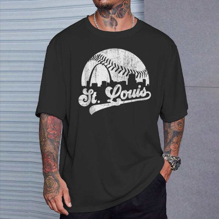 Vintage St Louis Skyline Game Day Retro Baseball T-Shirt Gifts for Him