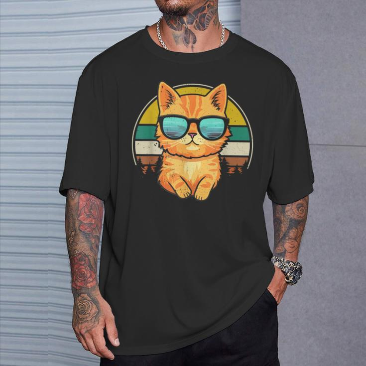 Vintage Style Orange Tabby Cat Friendly Wearing Sunglasses T-Shirt Gifts for Him