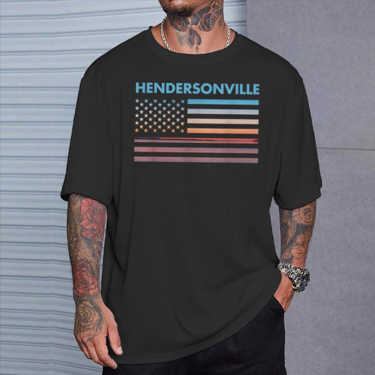 Vintage Sunset American Flag Hendersonville North Carolina T-Shirt Gifts for Him