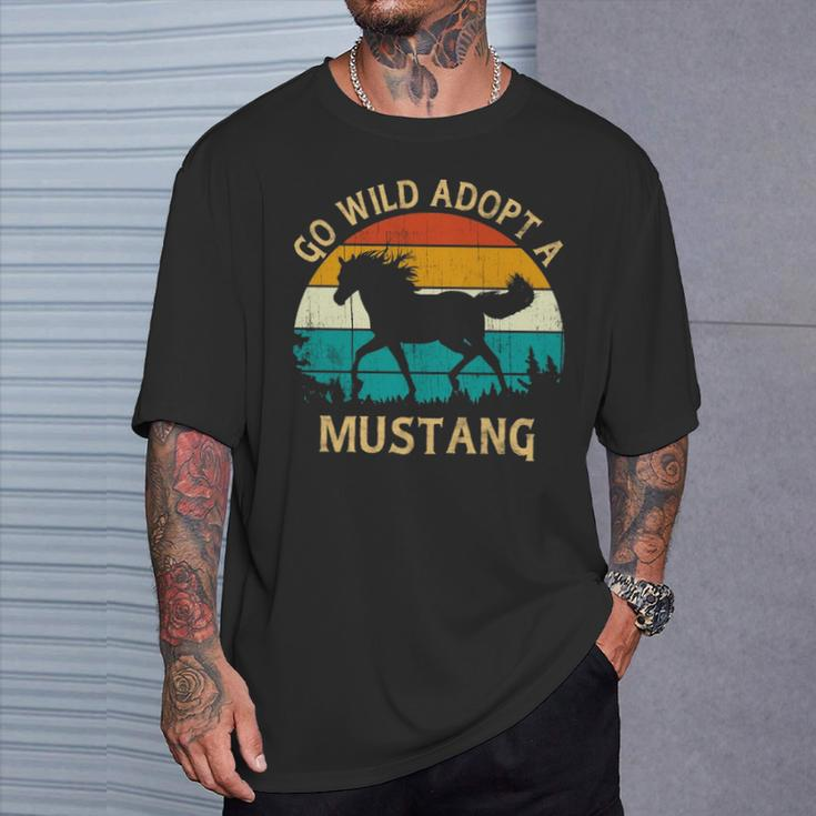 Vintage Sunset Wild Mustang Horse Go Wild Adopt A Mustang T-Shirt Gifts for Him