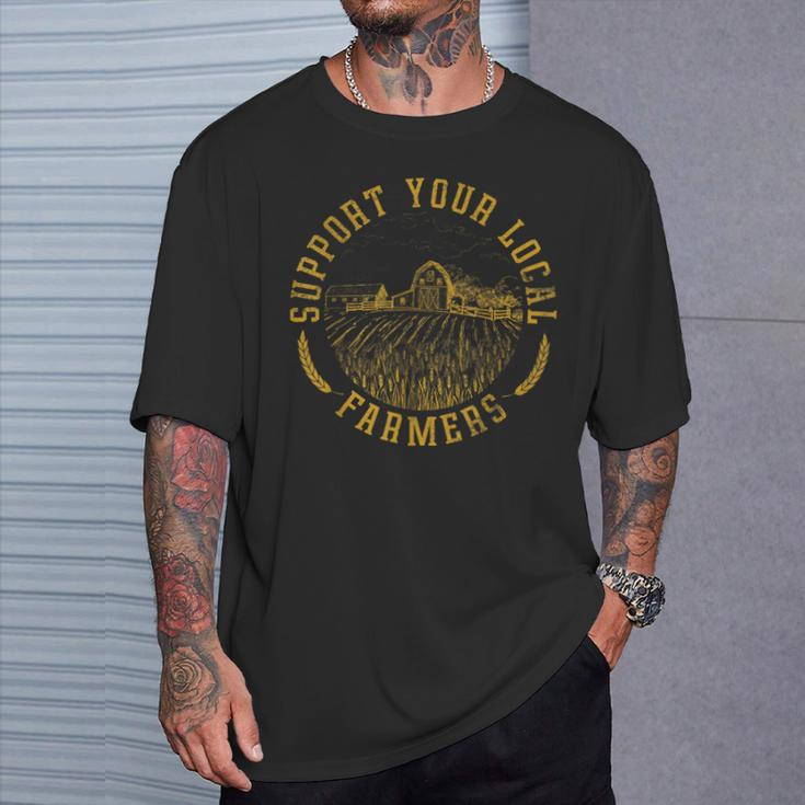 Vintage Support Your Local Farmers Farming Farm Farmer T-Shirt Gifts for Him