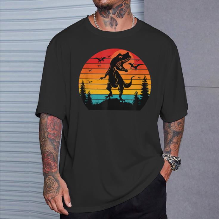 Vintage T-Rex Dinosaurier März Retro Sonnenuntergang Dinosaurier T-Shirt Geschenke für Ihn