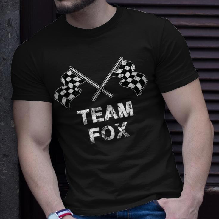 Vintage Team Fox Family Name Checkered Flag Racing T-Shirt Gifts for Him